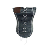 Vintage Sexy Water Wash Denim Pocket Spliced Lace Bra Design Without Strap Vest 2753