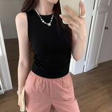 Vintage Waist-Waisted Foldless Sleeveless Vest Women's Summer 2025 New Sports Wear Inside And Bottom Top