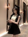 French Thousand Gold Lace Doll Collar Vest Dress Women's Summer Fragrant Temperament Sleeveless Black Dress