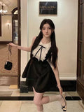 Lace Splicing Sleeveless Dress Female Summer Temperament Black A Short Skirt Rich Thousand Gold Waist Skirt