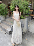 French Orange Taway V-Neck Lace Dress Women's Summer Sanya Seaside Resort Style Super Fairy Beautiful Long Dress