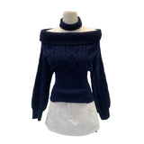 Lazy Shoulder-To-Shoulder-To-Shoulder Knitted Shirt Female Autumn Commute New Korean Atmosphere Feeling Lazy Blouse