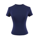 Hottie Tight Foundation Round-Neck Short-Sleeved T-Shirt For Girls Summer Solid Color Bhise Slim Top