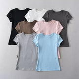 Spice Girls Base Shoulder Short-Sleeved T-Shirts Summer New Elastic Slimming Bottom Short-Sleeved Top