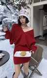 Sweater Suit Women's Autumn And Winter V Collar Languid Wind Relaxed Feeling Bat Sleeve Knitted Blouse Skirt Two-Piece