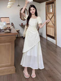 French Temperament Design Sense Irregular Square Collar Bubble Sleeve Dress Women Summer Large Size Fat MM Folding Long Dress