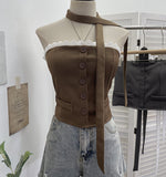 Lace Side Splicing Suit Single Buckle Jacket Head Ribbon Bra Strap Bra With Chest Pad Short Top 8129