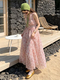 2026 New French Sweet Pink Sleeveless Floral Dress Women's Summer Seaside Holiday Dress