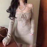 Autumn And Winter New Temperament Slime Strap Hanging Empty Body Short Dress Pure Knitting Waist Dress