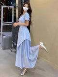 French Temperament Design Sense Irregular Square Collar Bubble Sleeve Dress Women Summer Large Size Fat MM Folding Long Dress