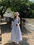 French Blue Lattice Shoulder Bra Slings With Joint Dress Women's Summer 2026 New Seaside Resort Dress