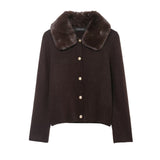 Autumn New Artificial Fur Effect Neck Knitted Coat 2142219