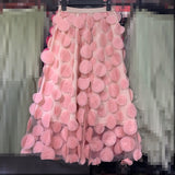 Three-Dimensional Flower Half-Dress Woman 2025 New Medium And Long Fairy Skirt High-Waisted Temperament Mesh Dress