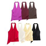 BSK&TRAF Women's Clothing 2026 Summer New Fashion Babes Silk Stisei Hanging Neck Collar Top 2331051