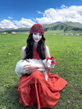 Xinjiang Sichuan West Yunnan Tourism Photo Skirt New Chinese Retro Red Hanging Neck Dress Feel Holiday Dress