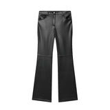 BSK & TRAF Women's Clothing 2025 Autumn New Hottie Leather Buckle Micro-Rapid Body Leisure Leather Trousers High Waist