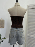 Fish Bone Girded Belt Strap Tsets Braid Waist With Chest Cushion Rivet Leopard Tud Hottie Top 2889