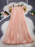 Japanese And Korean Chiffon Print 100-Fold Skirt Skirt Comfortable And Leisure Slimy High-Rise Large Swing Skirt