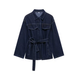 New Retro Waist Strap With Belted Collared Denim Jacket Vintage Denim Trousers