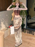 Thai Seaside Holiday Tourism Woman Summer Tset Tie Open Fork Strap With Irregular Skirt Two Sets