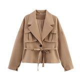 BSK&TRAF Women's Autumn 2025 New Commuter Fashion Three-Pocket Belt Elegant Coat