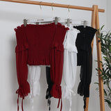 One-Word Collar Shoulder Chiffon Shirt Niche Design Loose Folds Short-Sleeved Collared Billed Ears Long-Sleeved Belt Coat
