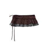 Small-Spectative Design Sense Of Retro Temperament Hit The Color Lattice Lotus Leaves Side Spliced A Piece Of Lace Skirt Stacked With Ass