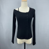 Twisting Pink Button Design Cardigan Body Thin Shoulder Slings Irregular Coat Long-Sleeved Women's T-Shirt Thread