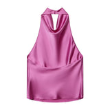 Spring New Sleeveless Silk Stise-Sensitive Hanging Neck Collar Top 2231399