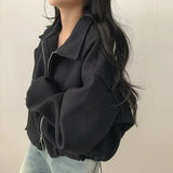 High-Grade Sense Of French Age Reduction Lazy Small Loose Zipper Collar Rope To Close The Waist Short Jacket Jacket Top