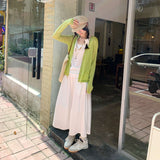 Wool V Collar Fruit Green Thin Skirt With Knitted Shirt Coat Women's Early Autumn 2025 New Long-Sleeved Top
