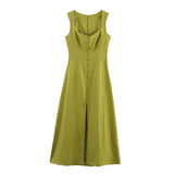 Summer New Solid Color Sleeveless Collar Fan Flute Dress 6962030