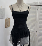 Design-Sensitive Irregular Lace Splicing Hem With Lotus Slings With Lotus Slings Waist Yarn Top 8020