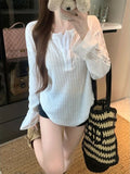 White Lazy Wind Long Sleeves Loose T-Shirt For Spring And Summer Leisure Thin Sunscreen Shirt Half-Opened Blouse