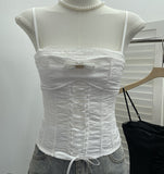 Real Shooting Thousand Gold-Sensitive Bow Strap Lace Lace With Breast Pad Sling Vest Short Blouse 1551