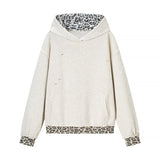 Spring New Casual Loose Leopard Print Splicing Hole Hooded Jacket