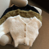 Spring And Autumn 2025 New Sweater Slim Slim Silky Knitted Cardigan Velvet Hairy Short Coat Top