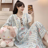 Cloud Cotton Pyjamas Girl Summer Sweet Princess Wind Short Sleeve Long Pyjamas Plus 250 Pounds Home Clothes Outside Wear
