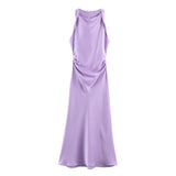 BSK&TRAF Women's Clothing 2026 Summer New Fashion Silk Hyssin Texture To The Waist Of The Fan Flute Dress 8372090