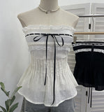 Sleeveless Strapped Braided Waistcoat With Lace Lace Spliced Folded Bodysuit 9325