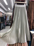 Tightening The Pearl Light Hundred Folded Half-Dressed Dress Woman 2025 Early Spring Glossy Color Color Hanging High Waist Thin Word Long Dress