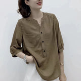Thin Ladies Shirt Summer New Design Niche V Half-Sleeved Short-Sleeved Top Fashion Loose Thin Shirt