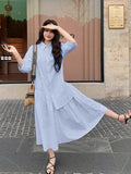 Design-Sensitive Shirt Blue Dress Women Irregular Korean Version Of The French Style Casual Loose Fashion Dress