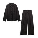Spring 2025 New Set Women's Long-Sleeved Shirt Top Broad Leg Trousers Loose Design Sense 4786090