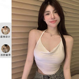 Sweet Hottie Sexy Folding Tie Sling Sling Vest Women's Summer Short Wear Design Sense Of Small Pure Desire Sleeveless Hanging Neck