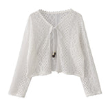 Summer New Korean Lazy Style Retro Hook And Hollow Beads With Thin Hoodie Loose Short Women's Coat