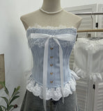 Court Style Lace Lace With Bow With Breast Pads With Bra Vest Short Strap Back Coat 2817