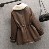 Lamb Fur Locomotive Leather Coat Woman 2026 Autumn And Winter To Reduce The Waist Temperament Plus Thick Fur Cotton Coat