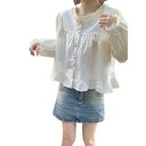 Early Autumn Sweet Lace Lace Long-Sleeved Shirt Girl Small Little Doll Shirt Design Small Blouse