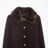 Autumn New Artificial Fur Effect Neck Knitted Coat 2142219